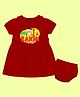 The Peppy Tend 100% Cotton Knit Raksha Bandhan Theme Half Sleeves My 1st Rakhi Text Printed Dress With Bloomer - Red