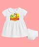 The Peppy Tend 100% Cotton Knit Raksha Bandhan Theme Half Sleeves My 1st Rakhi Text Printed Dress With Bloomer - White