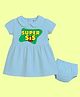 The Peppy Tend 100% Cotton Knit Raksha Bandhan Theme Half Sleeves Super Sis Text Printed Dress With Bloomer - Blue
