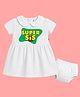 The Peppy Tend 100% Cotton Knit Raksha Bandhan Theme Half Sleeves Super Sis Text Printed Dress With Bloomer - White