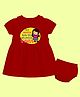 The Peppy Tend 100% Cotton Knit Raksha Bandhan Theme Half Sleeves My Brother Has The Smartest Sister Text Printed Dress With Bloomer - Red