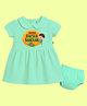 The Peppy Tend 100% Cotton Knit Raksha Bandhan Theme Half Sleeves My First Raksha Bandhan Text Printed Dress With Bloomer - Sea Green