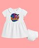 The Peppy Tend 100% Cotton Knit Raksha Bandhan Theme Half Sleeves Our First Rakhi Together Text Printed Dress With Bloomer - White