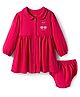 Babyhug Single Jersey Woven Full Sleeves Frock With Bloomers & Cherry Print - Maroon