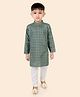 ETHNIKS NEURON Cotton Silk Woven Full Sleeves Striped & Ethnic Foil Printed Kurta Pyjama Set - Olive