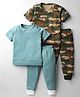 Kidi Wav Pack Of 2 Half Sleeves Striped & Camouflage Printed Coordinating Tees & Joggers Set - Multi Colour