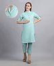 Moms Maternity Cotton Blend Woven Half Sleeves Solid Maternity Kurti With Front Open Nursing Access & Pant Set - Mint Green