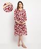 Moms Maternity Georgette Woven Three Fourth Puffed Sleeves Floral Printed Maternity Dress With Side Zipper Nursing Access - Maroon