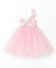 Tilism Woven One Shoulder Floral Applique Detailed Dress - Baby Pink