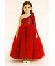 Tilism Woven One Shoulder Sleeves Floral Applique & Ruffle Detailed Gown - Red