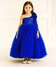 Tilism Woven One Shoulder Floral Applique Detailed Sequins Embellished Ruffled Gown - Blue