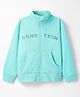 UCB Cotton Knit Full Sleeves High Neck Collar Solid Color Sweatjacket with Kangaroo Pockets - Aqua Blue