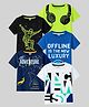 KUCHIPOO Cotton Knit Pack Of 5 Half Sleeves Headphones & Typography Printed Tees - Black Blue Green White & Navy Blue