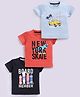giniekids Cotton Knit Pack Of 3 Half Sleeves Dinosaur & Typography Printed Tee - Black Coral & Grey