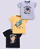 giniekids Cotton Knit Pack Of 3 Half Sleeves Baby Animals & Typography Printed Tee - Yellow Black & Dark Melange