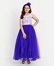 Tilism Woven Sleeveless Floral Embroidered Gown With Hair Band - Blue