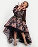 Tilism Woven Three Fourth Sleeves Floral Printed Gota Lace Embellished High Low Dress - Multi Colour