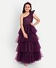 Tilism Woven One Shoulder Bow Applique Detailed Sequins Embellished Layered Gown With Hair Band - Purple