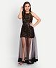 Tilism Woven Sleeveless Sequins Embellished With Attached Net Dress - Black