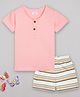 Sheer Love Cotton Jersey Knit Half Sleeves Striped Night Suit Set - Light Pink