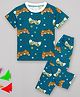 Sheer Love Cotton Jersey Knit Half Sleeves Joystick Printed Coordinating Night Suit Set - Blue