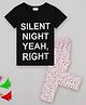Sheer Love Cotton Jersey Knit Half Sleeves Owls & Typography Printed Night Suit Set - Black & Pink