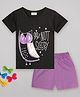 Sheer Love Cotton Jersey Knit Half Sleeves Owl Printed Night Suit Set - Black & Purple