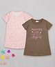 Sheer Love Cotton Jersey Knit Pack Of 2 Half Sleeves Abstract & Typography Printed Nighties - Light Brown & Pink