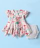 Mom's pet Cotton Knit Cap Sleeves Abstract Printed Bow Applique Detailed Dress With Bloomer - Pink