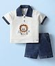 Mom's pet Cotton Knit Half Sleeves Lion Embroidered Polo Tee & Shorts Set - Blue