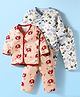OHMS Single Jersey Knit Co-ord Full Sleeves Night Suit With Elephant Print Pack Of 2 - Peach & White