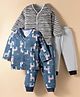 OHMS Single Jersey Knit Full Sleeves Co-Ord Nightsuit With Stripes & Animal Print Pack of 2 - Blue & Grey