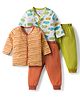 OHMS Single Jersey Knit Full Sleeves Night Suit with Stripes & Submarine Print Pack of 2 - Green & Brown