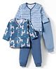 OHMS Single Jersey Knit Full Sleeves Nightsuit With Stripes & Animal Print Pack of 2 - Navy Blue & Blue