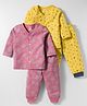 OHMS Single Jersey Knit Full Sleeves Co-ord Night Suits With Lion & Tree Print Pack of 2 - Yellow & Pink