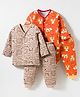OHMS Single Jersey Full Sleeves Co-ords Night Suits with Animal Print Pack of 2 - Coral & Tan