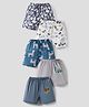 OHMS Single Jersey Knit Knee Length Shorts With Vehicle & Animal Print Pack of 5 - Grey & White
