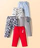 OHMS Single Jersey Knit Full Length Lounge Pant With Vehicle Print & Stripes Pack Of 5 - Multicolour