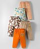 OHMS Single Jersey Knit Full Length Lounge Pant with Stripes & Vehicle Print Pack of 5 - Orange Brown & White