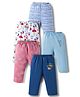 OHMS Single Jersey Knit Full Length Lounge Pants With Stripes & Nautical Prints Pack of 5 - Navy Blue Pink & White