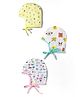 OHMS Single Jersey Knit Baby Caps With Animal & Vehicle Print Pack of 3 Yellow & White - 10 cm Diameter
