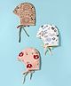 OHMS Single Jersey Knit Baby Caps With Animal & Vehicle Print Pack of 3 Tan & White - 11 cm Diameter