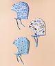 OHMS Single Jersey Knit Baby Caps With Animal Print Pack of 3 Light Blue & White - 11 cm Diameter