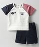 Mom's pet Cotton Knit Half Raglan Sleeves Helicopter Embroidered Tee & Shorts Set - Blue