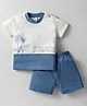 Mom's pet Cotton Knit Half Sleeves Beach Theme Printed Tee & Shorts Set - Blue