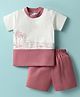 Mom's pet Cotton Knit Half Sleeves Beach Theme Printed Tee & Shorts Set - Peach