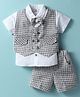Mom's pet Cotton Knit Half Sleeves Bow Applique Detailed Checked 3 Piece Party Suit Set - Grey
