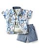 Mom's pet Cotton Knit Half Sleeves Alphabet Printed Shirt & Shorts With Inner Tee Set - Blue