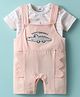 Mom's pet Cotton Knit Smiling Crocodile Embroidered Dungaree With Half Sleeves Striped Tee - Peach