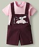 Mom's pet Cotton Knit Bunny Driving A Car Embroidered Dungaree With Half Sleeves Tee - Maroon